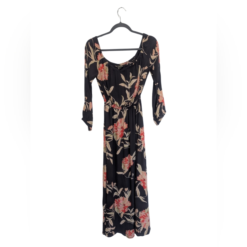 Billabong Black and Pink Floral Long Sleeve Dress
